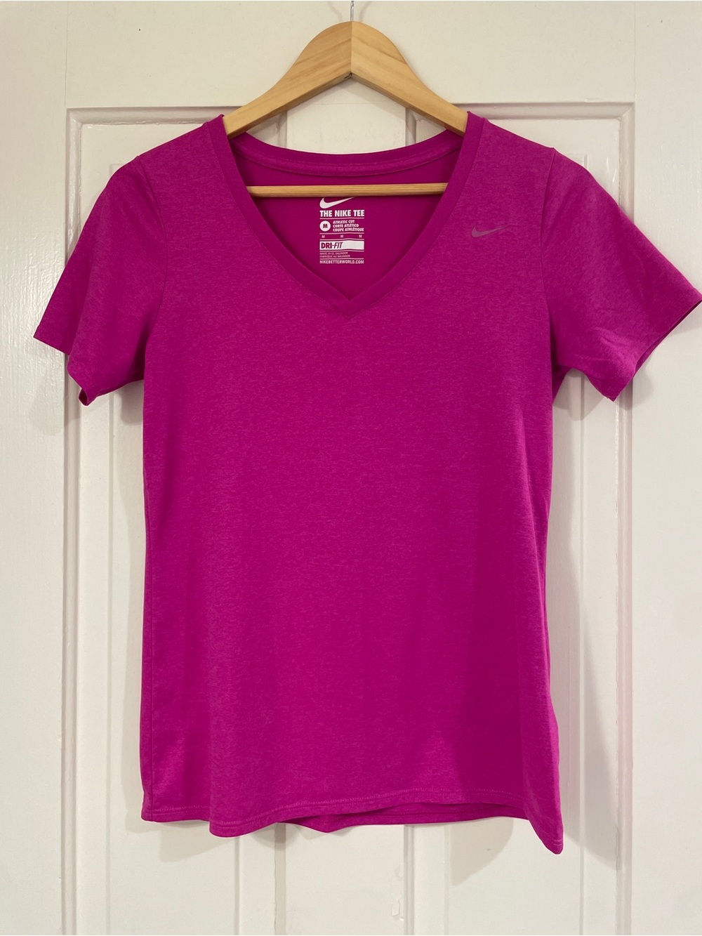 Nike Women’s V-Neck Dry Fit Active Tee - Fuchsia Pink